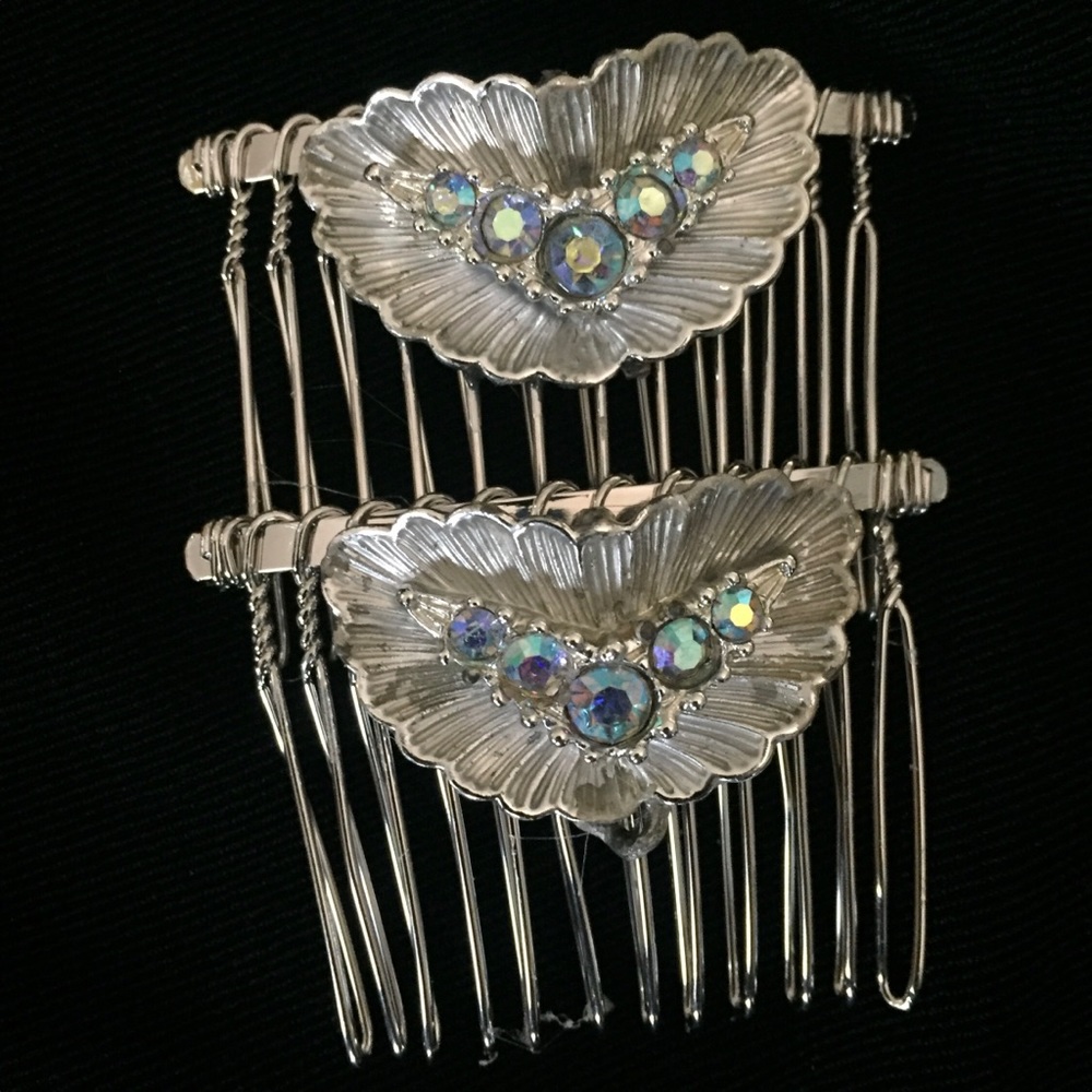 Vintage Pair Aurora Borealis Bridal Hair Combs